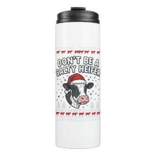 Salty Heifer Christmas Cow Funny Vintage Engraving Thermal Tumbler