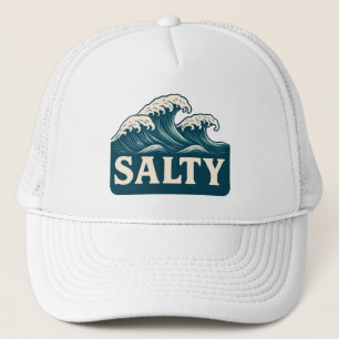 Salty Life Teal Blue Surf Beach Waves Graphic  Trucker Hat