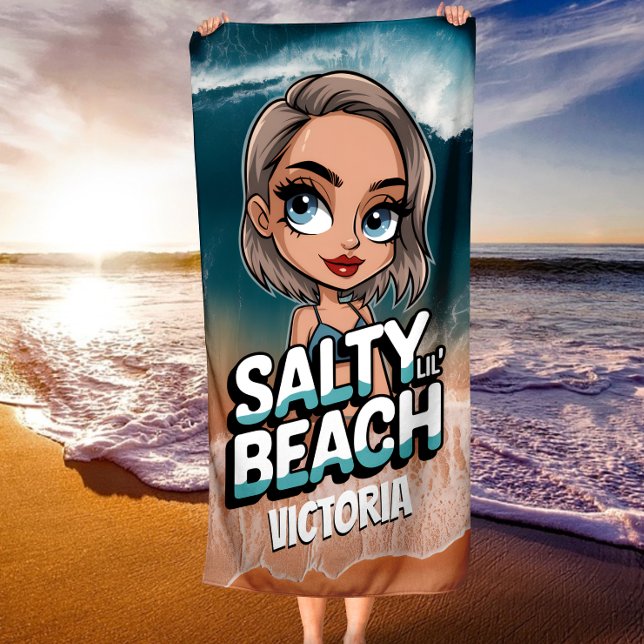 Salty Lil' Beach Personalised Chibi Blue Ocean Towel (Creator Uploaded)