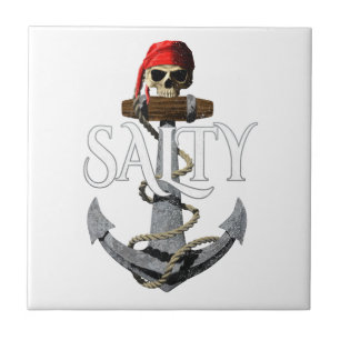 Salty Pirate Skull And Anchor Tile