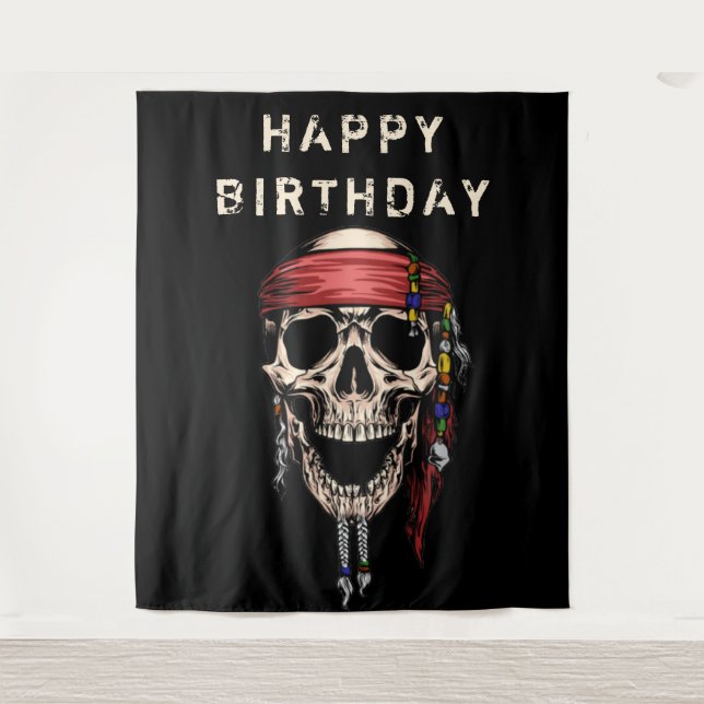 Salty Pirate Skull Backdrop Tapestry (Front)