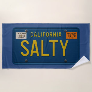 Salty -Retro 1969 California License Plate Graphic Beach Towel