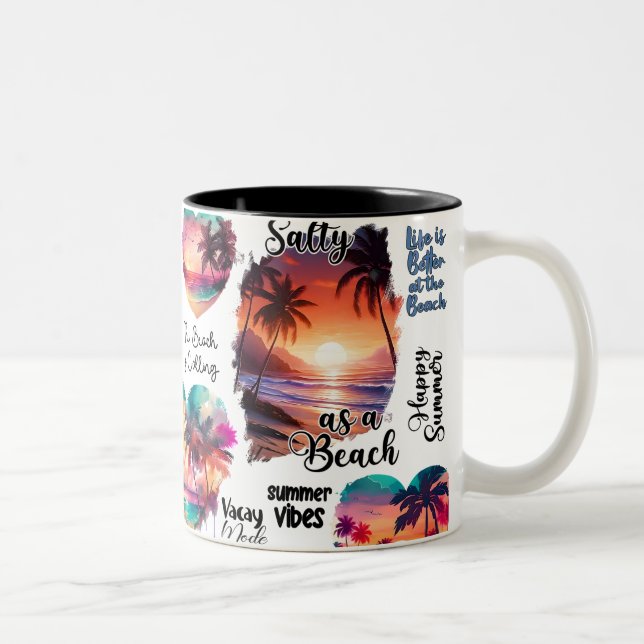 Salty Sandy Happy Tropical Sunset Coffee Mug (Right)