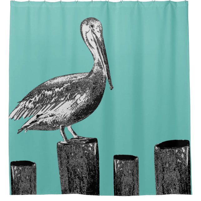 Salty Sea Pelican Custom Shower Curtain (Front)