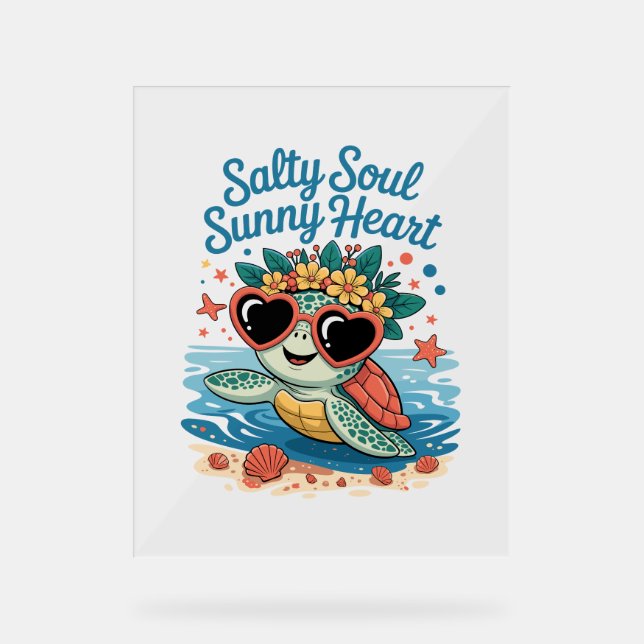 Salty Soul Sunny Heart Turtle Summer Acrylic Sign (Front)