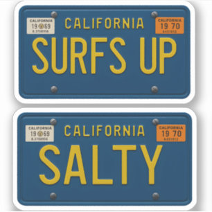 Salty Surfs Up -Retro California License Plate 2pc