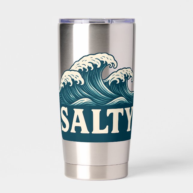 Salty Teal Blue Surf Beach Waves | Coastal Life Insulated Tumbler (Front)