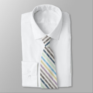 Salty Watercolor Pastel Stripes On Cloud White     Tie