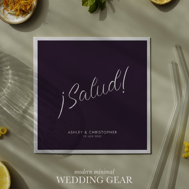 ¡Salud! Dark Purple Minimal Any Occasion Cocktail Napkin (Creator Uploaded)