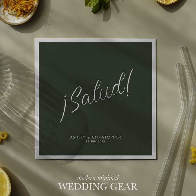 ¡Salud! Moss Green Minimal Any Occasion Cocktail Napkin (Creator Uploaded)