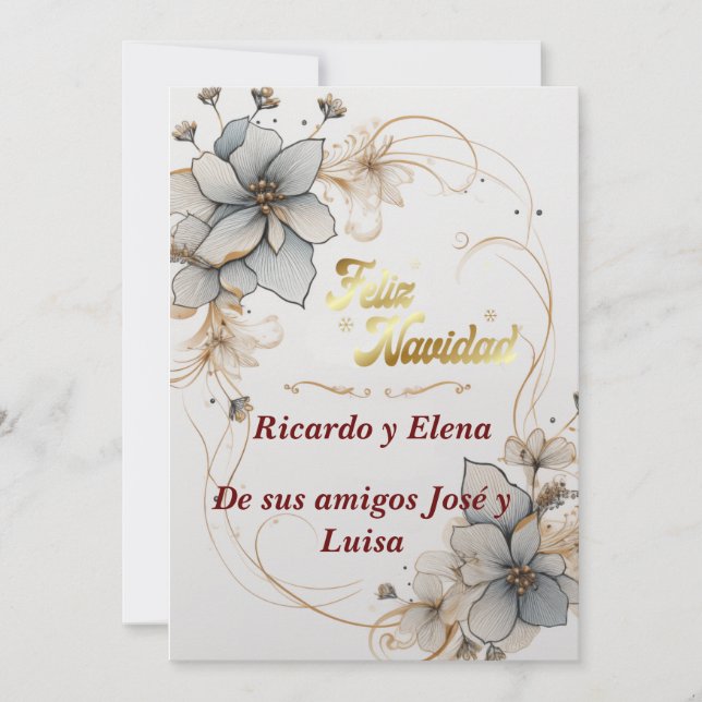 Saludo Merry Christmas elegant and delicate Holiday Card (Front)