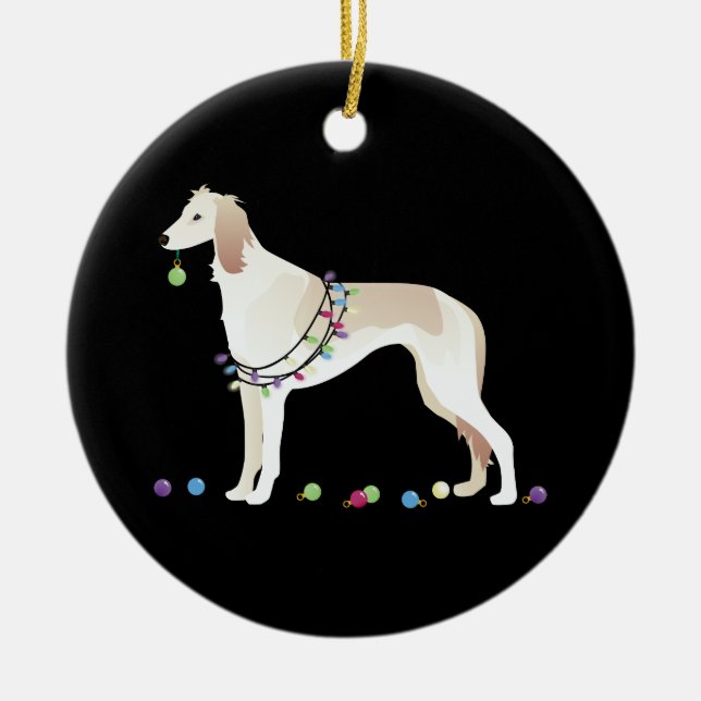 Saluki Christmas Design Ceramic Tree Decoration (Front)