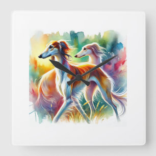Saluki Dog 090724AREF103 - Watercolor Square Wall Clock