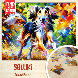 Saluki Dog Portrait Acrylic Art Print Dog Lover Jigsaw Puzzle