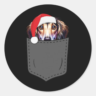 Saluki Dog Santa Hat Christmas Pocket Fun Xmas 1  Classic Round Sticker