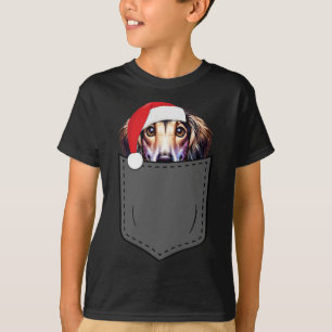 Saluki Dog Santa Hat Christmas Pocket Fun Xmas 1 T-Shirt