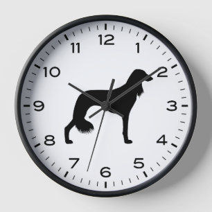Saluki Dog Silhouette with Numbers and Minutes Clock