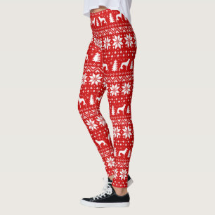 Saluki Dog Silhouettes Christmas Holiday Pattern Leggings