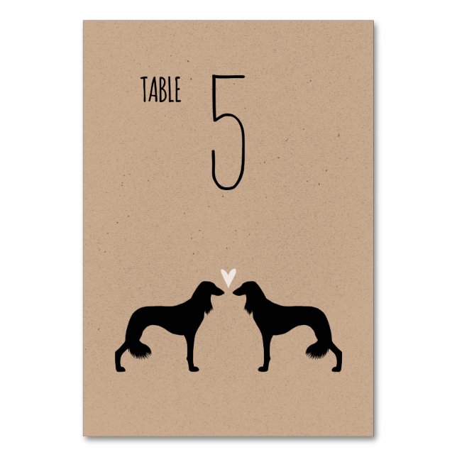 Saluki Dog Silhouettes Wedding Reception Custom Table Number (Back)