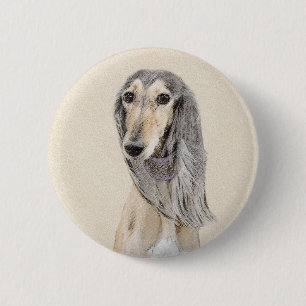 Saluki (Fawn) Painting - Cute Original Dog Art 6 Cm Round Badge