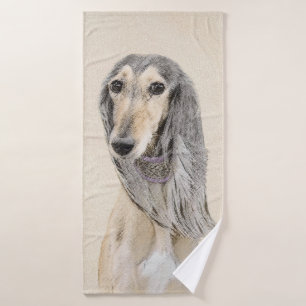 Saluki (Fawn) Painting - Cute Original Dog Art Bath Towel Set
