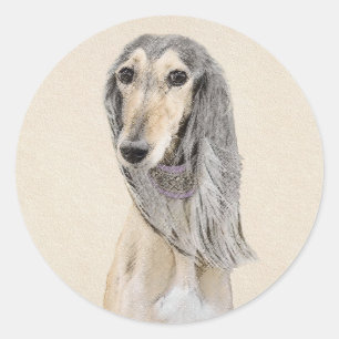 Saluki (Fawn) Painting - Cute Original Dog Art Classic Round Sticker