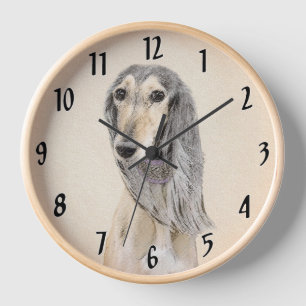 Saluki (Fawn) Painting - Cute Original Dog Art Clock