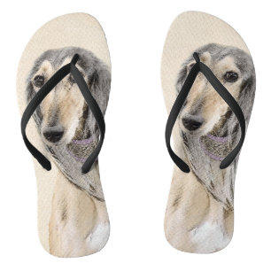 Saluki (Fawn) Painting - Cute Original Dog Art Jandals