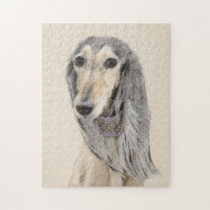 Saluki (Fawn) Painting - Cute Original Dog Art Jigsaw Puzzle