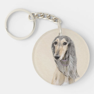 Saluki (Fawn) Painting - Cute Original Dog Art Key Ring