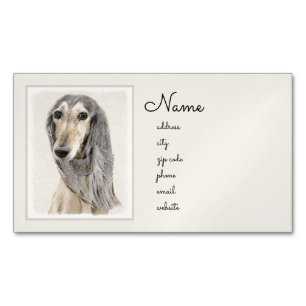 Saluki (Fawn) Painting - Cute Original Dog Art Magnetic Business Card