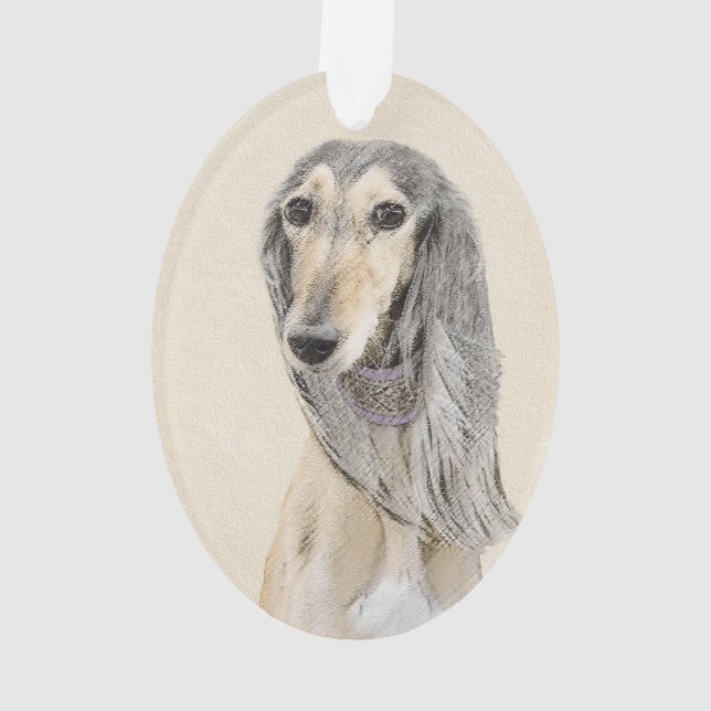 Saluki (Fawn) Painting - Cute Original Dog Art Ornament (Back)