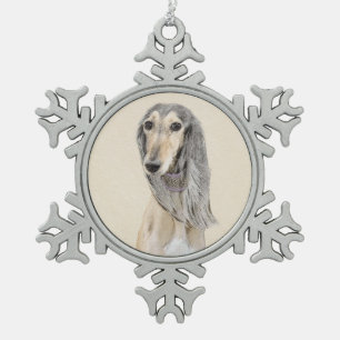 Saluki (Fawn) Painting - Cute Original Dog Art Snowflake Pewter Christmas Ornament