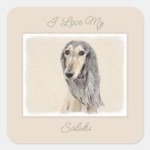 Saluki (Fawn) Painting - Cute Original Dog Art Squ Square Sticker