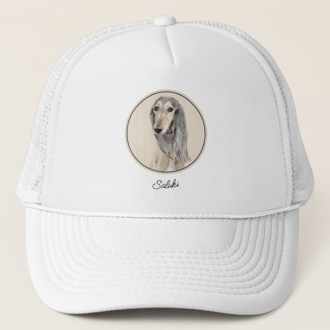 Saluki (Fawn) Painting - Cute Original Dog Art Trucker Hat (Front)