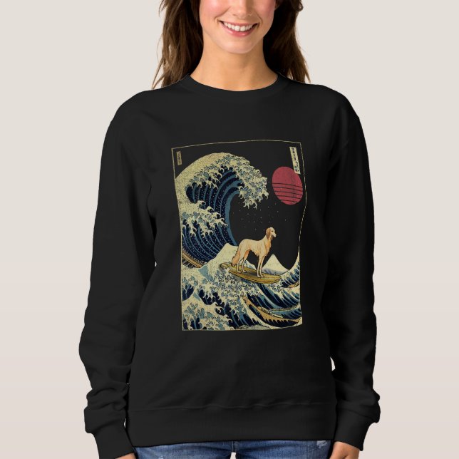Saluki Japanese Kanagawa Wave  Surf Dog Sweatshirt (Front)