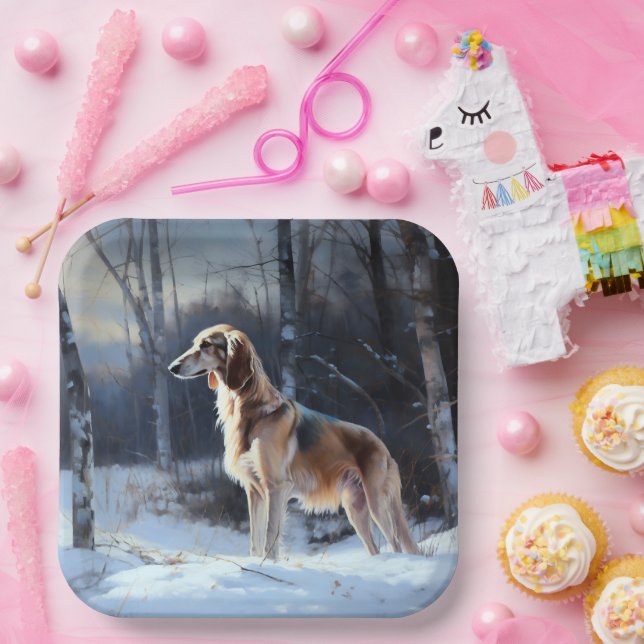 Saluki Let It Snow Christmas Paper Plate (Party)