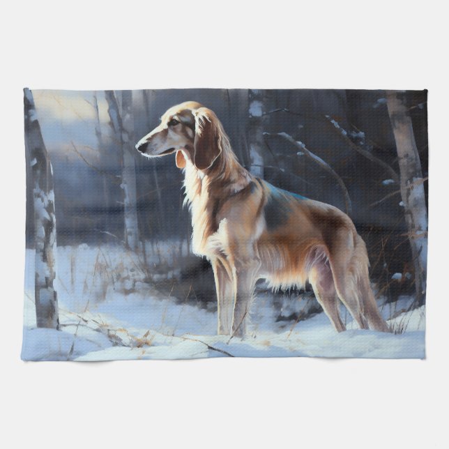 Saluki Let It Snow Christmas Tea Towel (Horizontal)