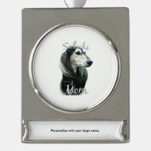 Saluki Mum 2 Silver Plated Banner Ornament