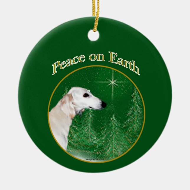 Saluki Peace Ceramic Tree Decoration (Front)