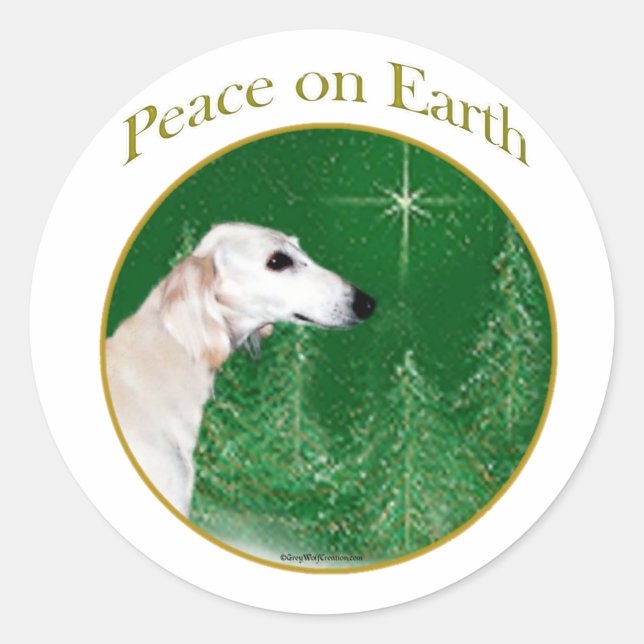 Saluki Peace Classic Round Sticker (Front)