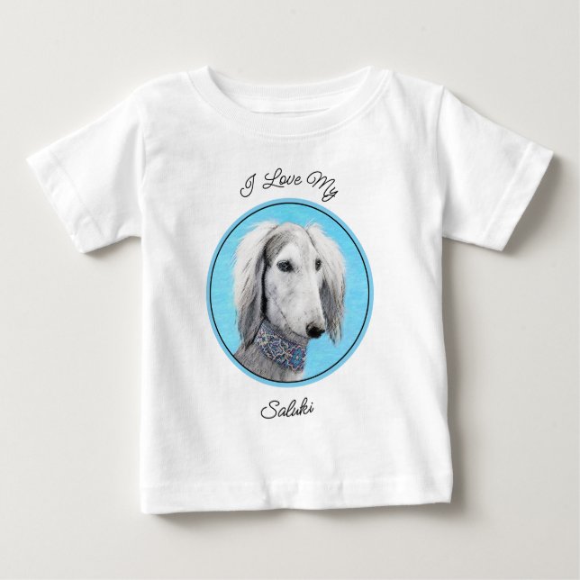 Saluki (Silver) Painting - Cute Original Dog Art Baby T-Shirt (Front)