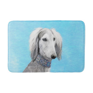 Saluki (Silver) Painting - Cute Original Dog Art Bath Mat