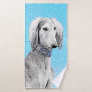 Saluki (Silver) Painting - Cute Original Dog Art Bath Towel Set