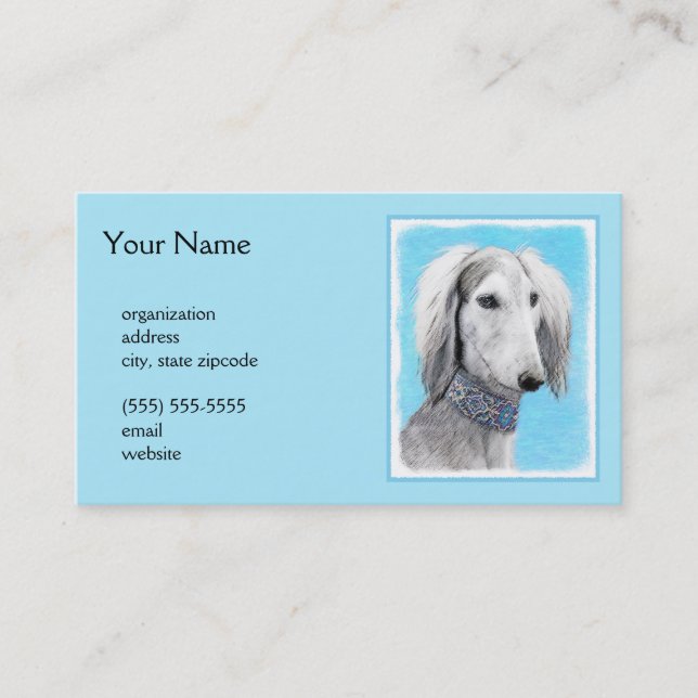 Saluki (Silver) Painting - Cute Original Dog Art Business Card (Front)