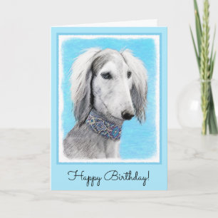 Saluki (Silver) Painting - Cute Original Dog Art Card