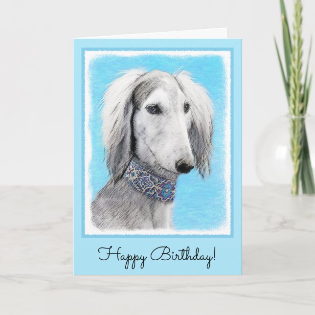 Saluki (Silver) Painting - Cute Original Dog Art Card (Front)