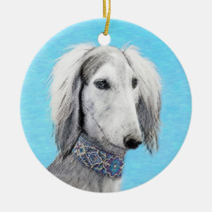 Saluki (Silver) Painting - Cute Original Dog Art Ceramic Tree Decoration