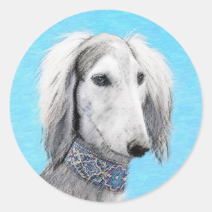 Saluki (Silver) Painting - Cute Original Dog Art Classic Round Sticker