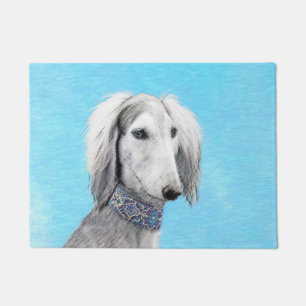 Saluki (Silver) Painting - Cute Original Dog Art Doormat